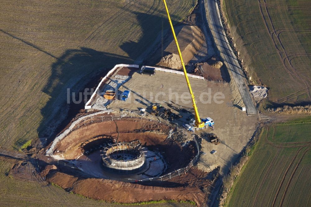 Witzenhausen von oben - Baustelle zur Windrad- Montage im Ortsteil Gertenbach in Witzenhausen im Bundesland Hessen