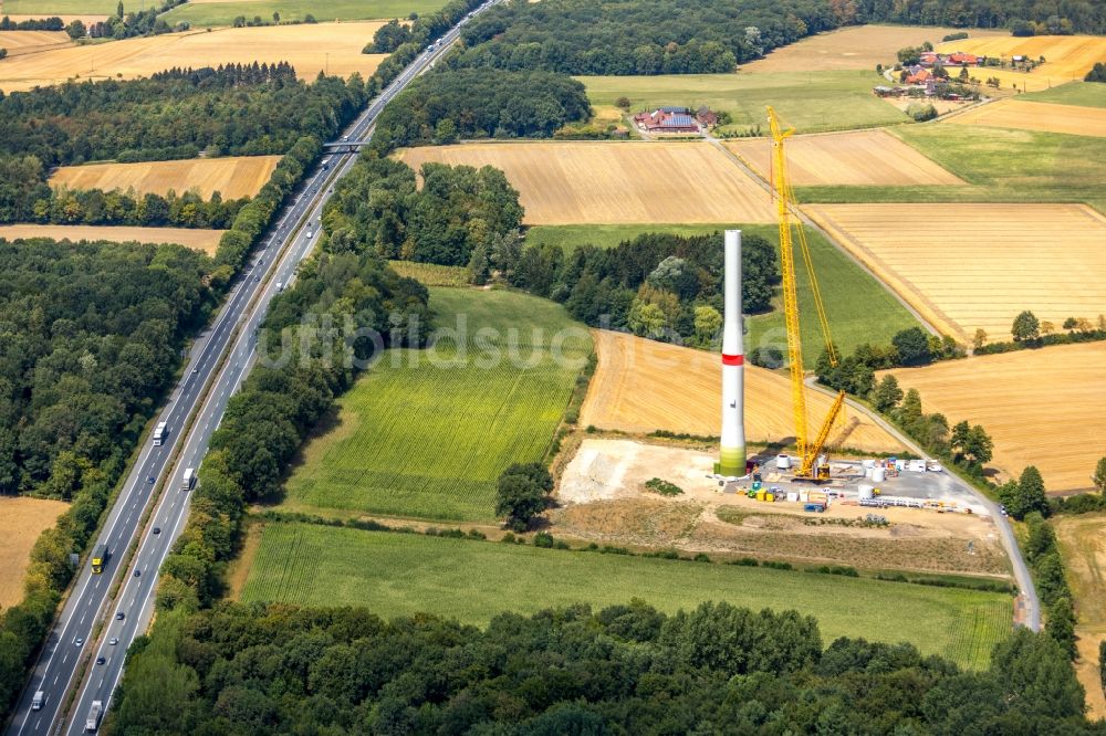 Luftbild Werne - Baustelle zur Windrad- Montage in Werne im Bundesland Nordrhein-Westfalen, Deutschland