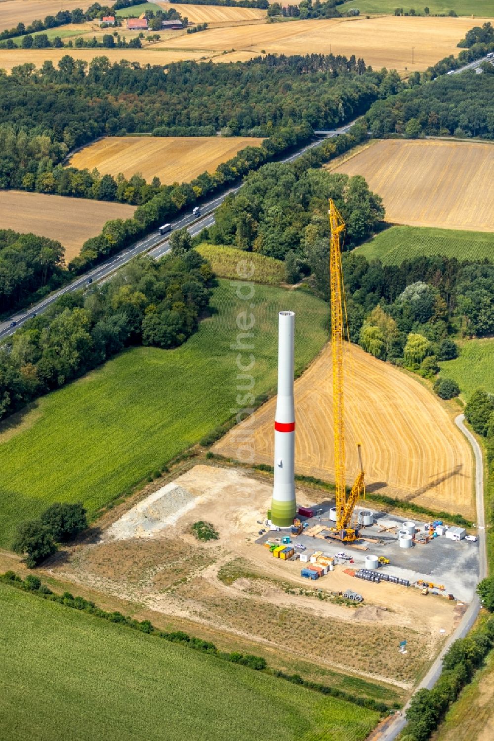 Luftaufnahme Werne - Baustelle zur Windrad- Montage in Werne im Bundesland Nordrhein-Westfalen, Deutschland