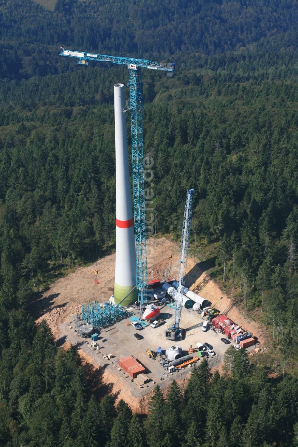 Luftbild Gersbach - Baustelle zur Windrad- Montage des Windkraftanlagenbauers Enercon GmbH bei Gersbach im Bundesland Baden-Württemberg