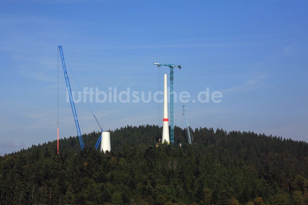 Gersbach aus der Vogelperspektive: Baustelle zur Windrad- Montage des Windkraftanlagenbauers Enercon GmbH bei Gersbach im Bundesland Baden-Württemberg