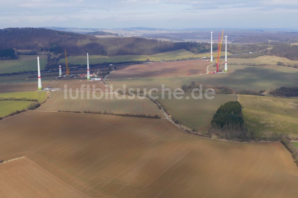 Luftaufnahme Witzenhausen - Baustelle zur Windrad- Montage in Witzenhausen im Bundesland Hessen, Deutschland