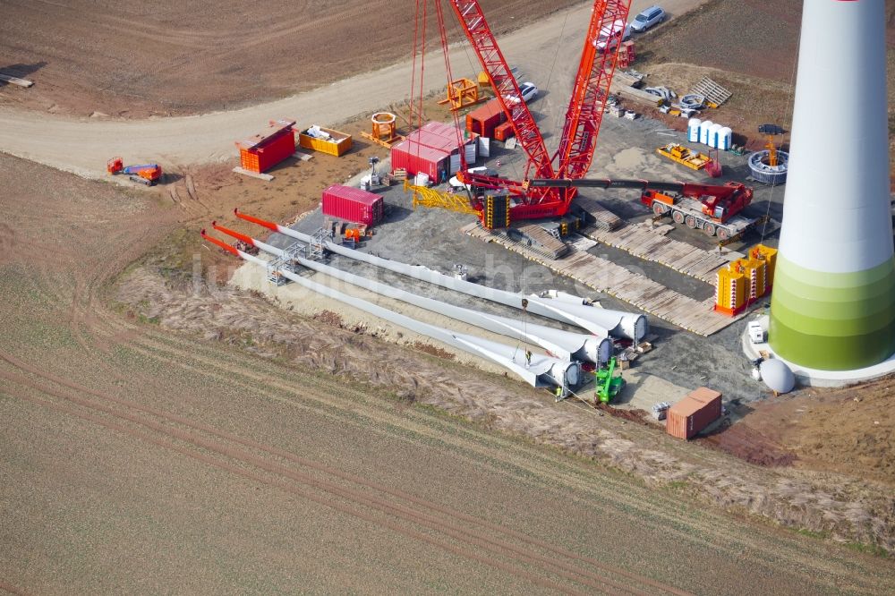 Luftbild Witzenhausen - Baustelle zur Windrad- Montage in Witzenhausen im Bundesland Hessen, Deutschland