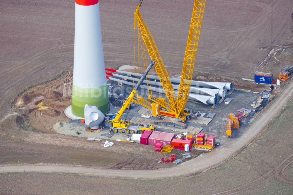 Luftaufnahme Witzenhausen - Baustelle zur Windrad- Montage in Witzenhausen im Bundesland Hessen, Deutschland