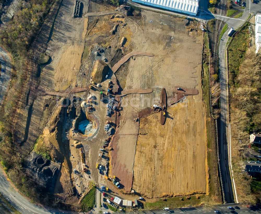 Luftaufnahme Bochum - Baustelle zwischen den beiden Adam Opel AG Werken Bochum II und III im Osten von Bochum im Bundesland Nordrhein-Westfalen