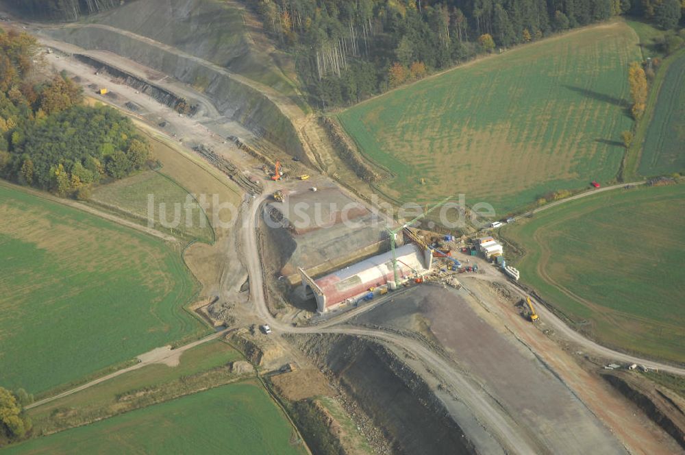 Luftbild Deubachshof - Baustellen bei Deubachshof an der BAB A 4 - Umfahrung Hörselberge in Thüringen bei Eisenach