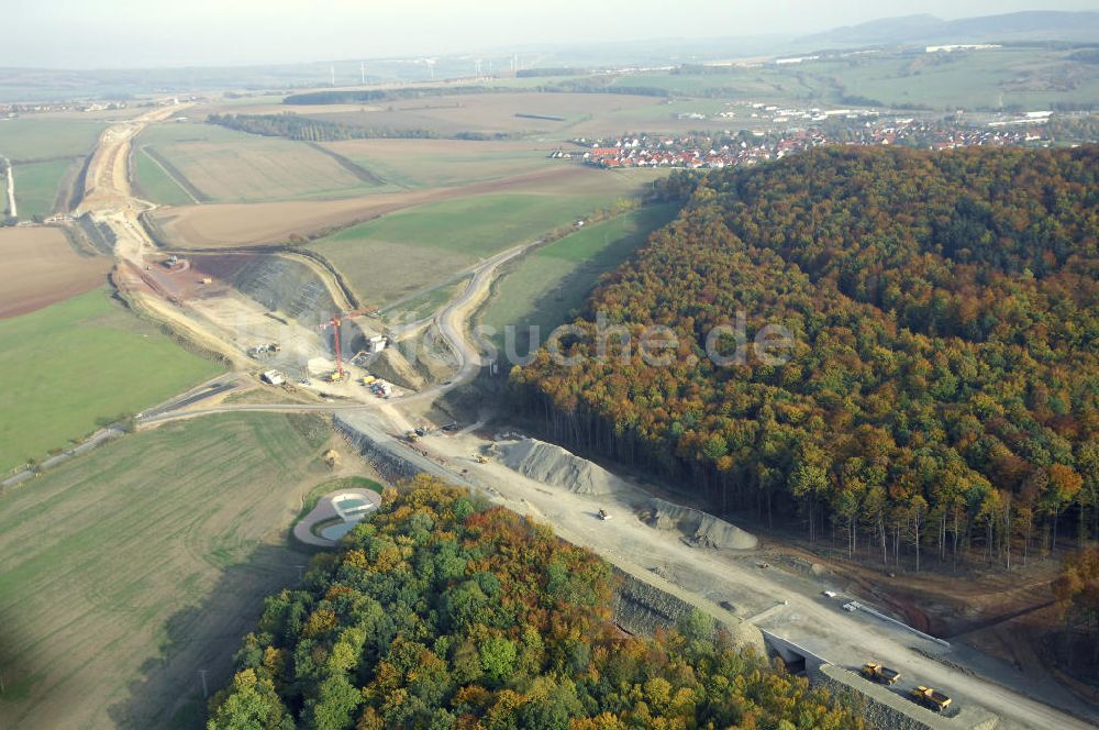 Madelungen von oben - Baustellen bei Madelungen an der BAB A 4 - Umfahrung Hörselberge in Thüringen bei Eisenach