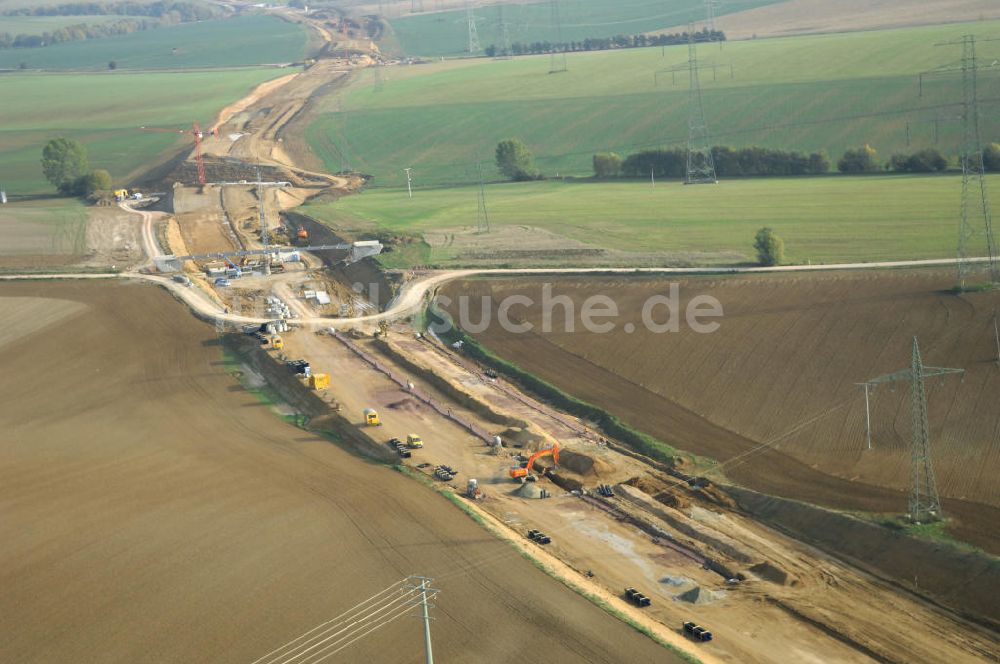 Madelungen von oben - Baustellen bei Madelungen an der BAB A 4 - Umfahrung Hörselberge in Thüringen bei Eisenach