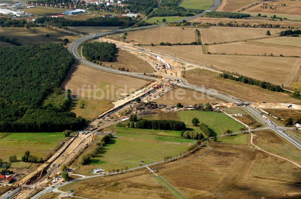 Luftbild Selchow - Baustellen der Gleistrassen in Selchow zum Fern- und S-Bahnhof am BBI