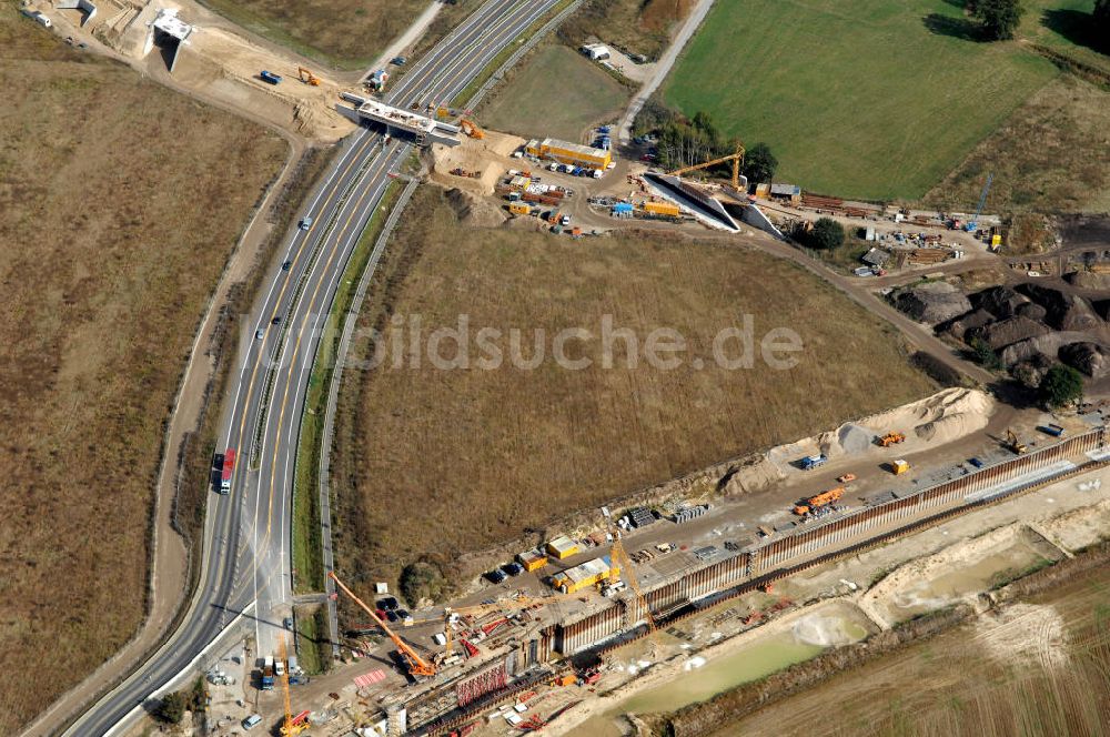 Luftaufnahme Selchow - Baustellen der Gleistrassen in Selchow zum Fern- und S-Bahnhof am BBI