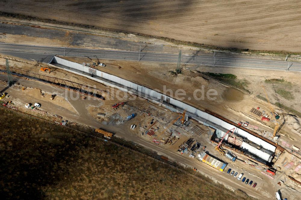 Luftbild Selchow - Baustellen der Gleistrassen in Selchow zum Fern- und S-Bahnhof am BBI