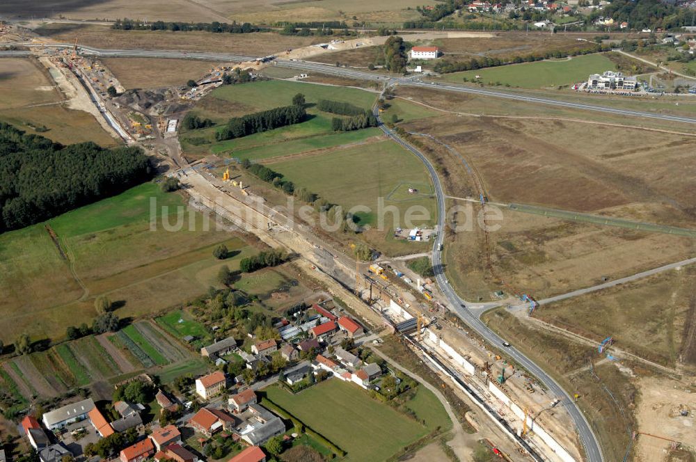 Luftaufnahme Selchow - Baustellen der Gleistrassen in Selchow zum Fern- und S-Bahnhof am BBI