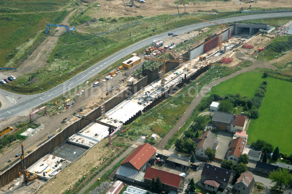 Luftbild Selchow - Baustellen der Gleistrassen und Tunnelzuführungen zum neuen Fern- und S-Bahnhofes der Deutschen Bahn an der Selchower Kurve