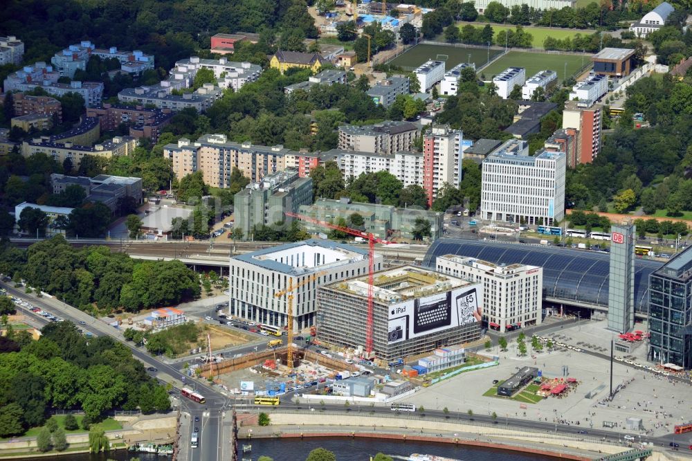 Luftbild Berlin - Baustellen zu Neubau - Projekte am Berliner Hauptbahnhof in Berlin