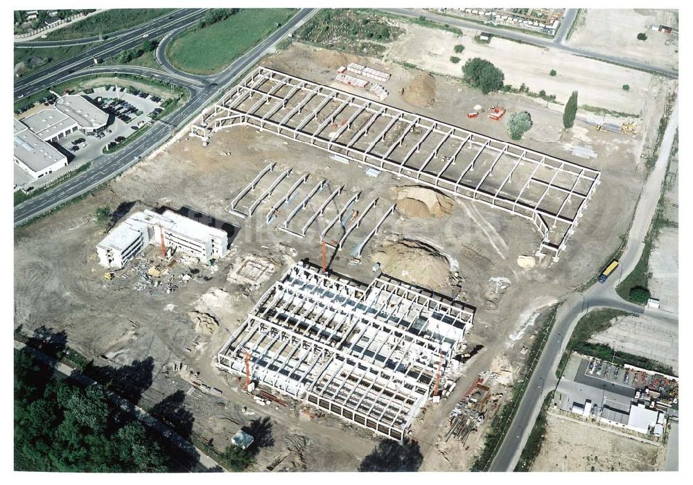 Potsdam / BRB von oben - Baustellen des neuen Betriebshofes der ViP Verkehrsbetrieb Potsdam GmbH im Gewerbegebiet Babelsberg an der Nuthestraße / Wetzlarer Straße in Potsdam - Babelsberg