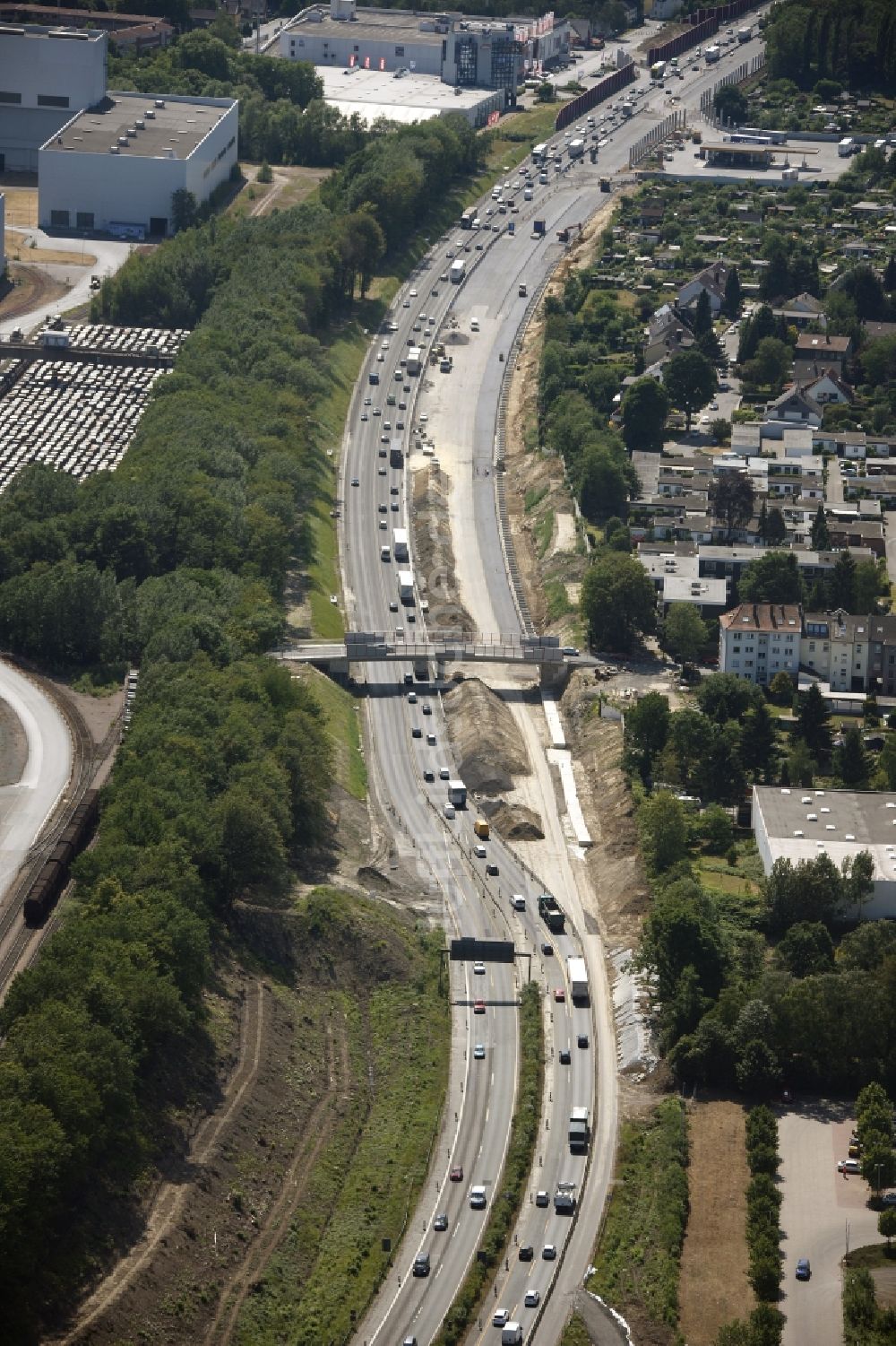 Luftbild Bochum - Baustellen zum Ausbau des Streckenverlaufes der Bundesautobahn BAB A448 in Bochum im Bundesland Nordrhein-Westfalen