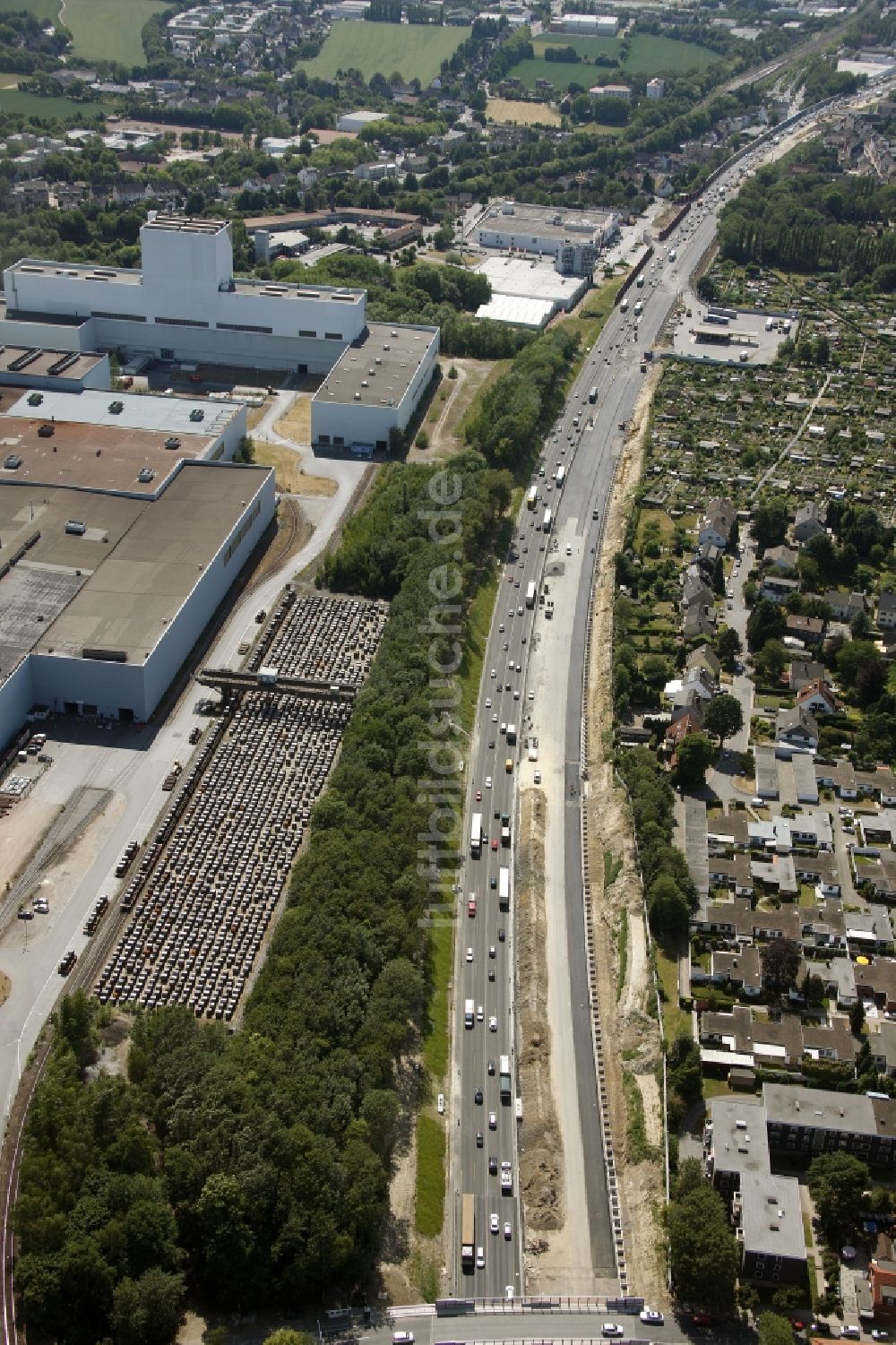 Luftaufnahme Bochum - Baustellen zum Ausbau des Streckenverlaufes der Bundesautobahn BAB A448 in Bochum im Bundesland Nordrhein-Westfalen