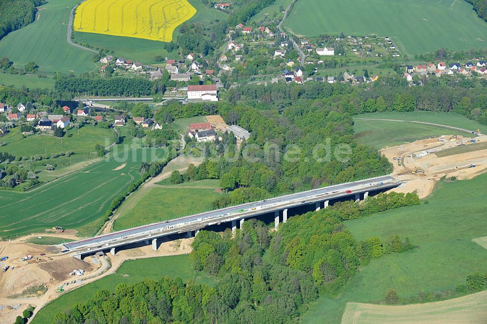 Luftbild Tauscha - Baustellen zum Neubau der Bundesautobahn BAB A 72 bei Penig in Sachsen