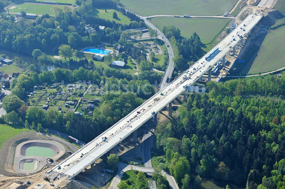 Luftbild Tauscha - Baustellen zum Neubau der Bundesautobahn BAB A 72 bei Penig in Sachsen