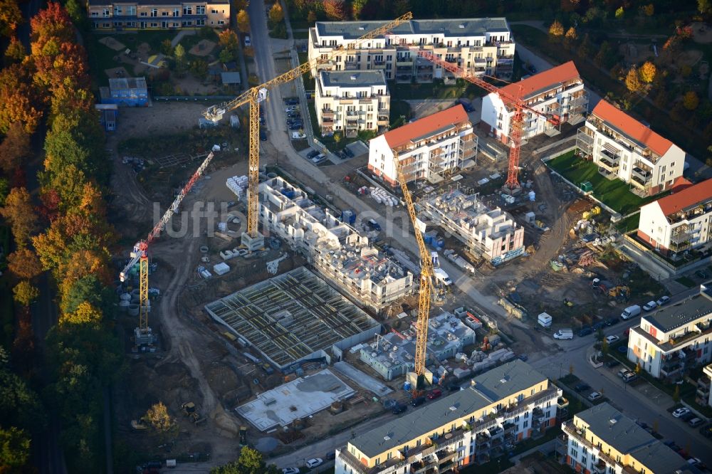 Luftbild Glienicke / Nordbahn - Baustellen zum Neubau von Mehrfamilienhäusern und Reihenhaus - Neubauten im Wohngebiet Sonnengarten der NCC Deutschland GmbH in Glienicke / Nordbahn im Bundesland Brandenburg