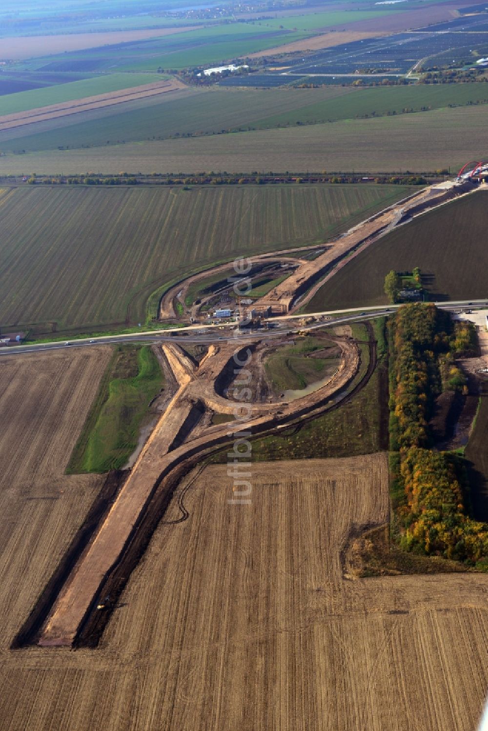 Köthen von oben - Baustellen zum Neubau der Ortsumgehung Köthen im Bundesland Sachsen-Anhalt