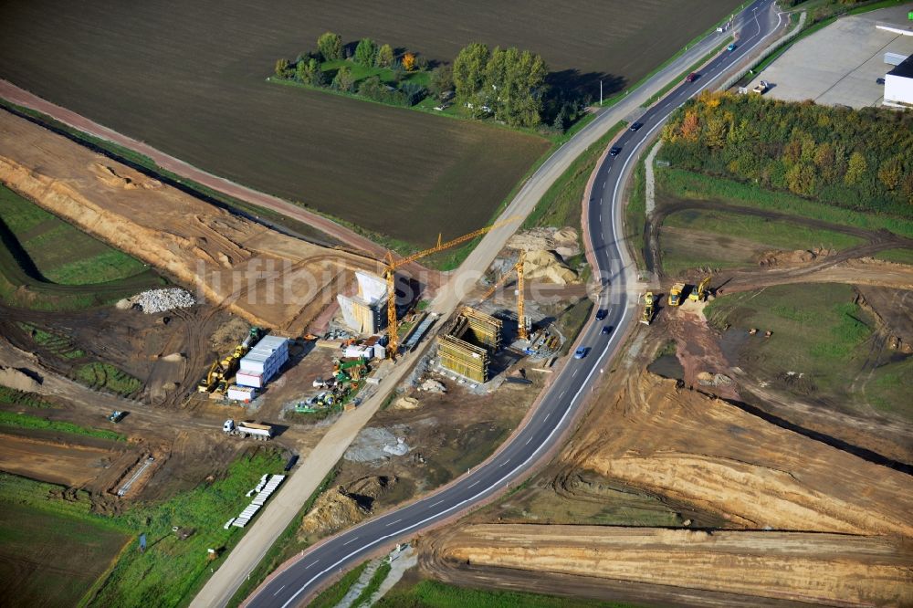 Luftbild Köthen - Baustellen zum Neubau der Ortsumgehung Köthen im Bundesland Sachsen-Anhalt