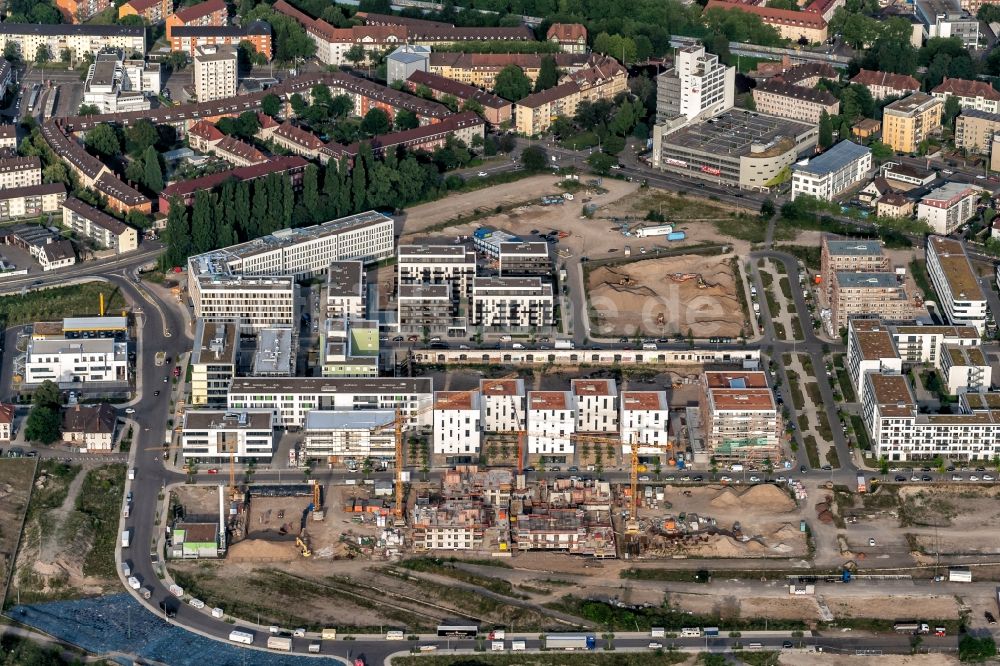 Freiburg im Breisgau von oben - Baustellen zum Neubau eines Stadtquartiers alter Güterbahnhof in Freiburg im Breisgau im Bundesland Baden-Württemberg, Deutschland