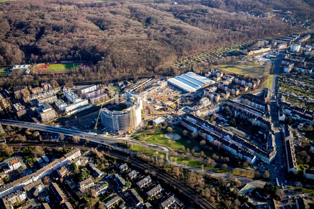 Luftaufnahme Düsseldorf - Baustellen zum Neubau eines Stadtquartiers Arcadiaparc im Ortsteil Rath in Düsseldorf im Bundesland Nordrhein-Westfalen, Deutschland