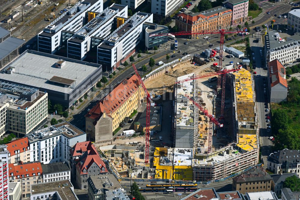 Leipzig aus der Vogelperspektive: Baustellen zum Neubau eines Stadtquartiers Krystallpalast-Areal in Leipzig im Bundesland Sachsen, Deutschland