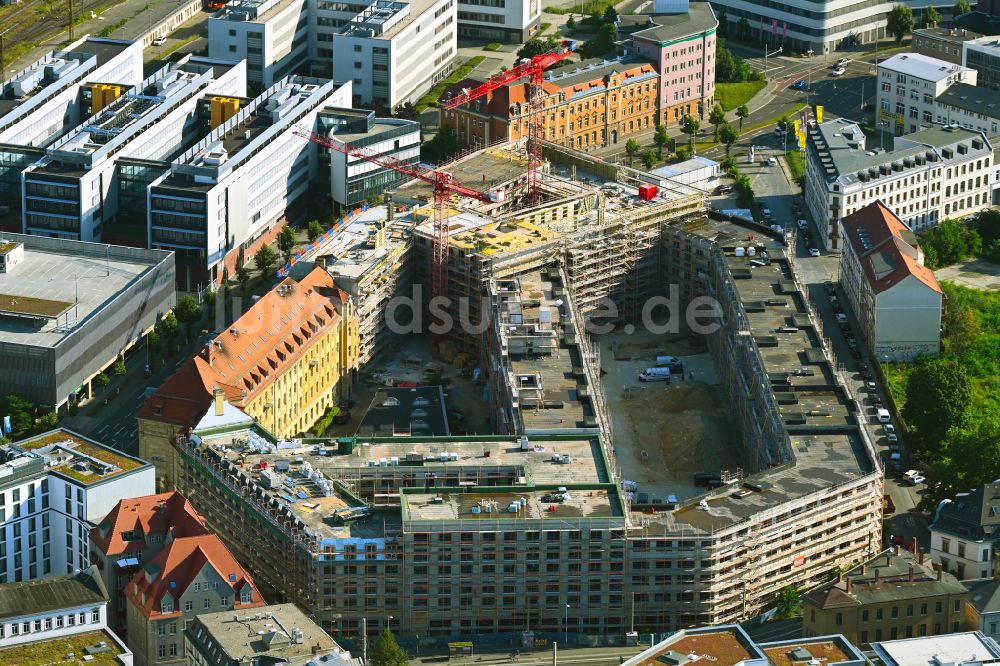 Leipzig aus der Vogelperspektive: Baustellen zum Neubau eines Stadtquartiers Krystallpalast-Areal in Leipzig im Bundesland Sachsen, Deutschland