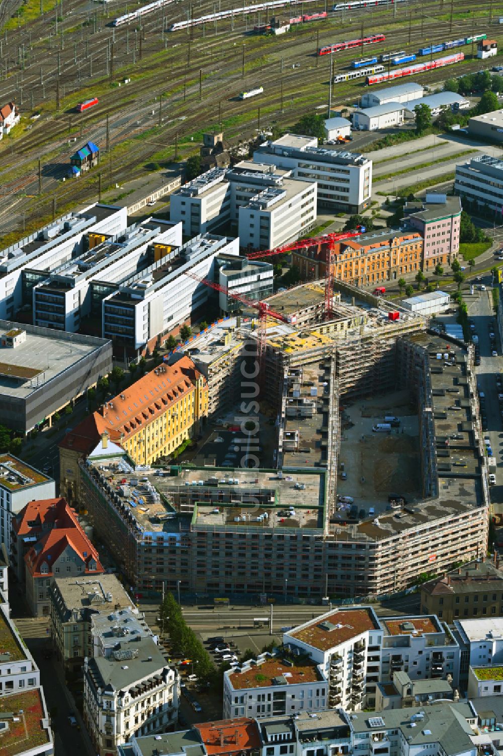 Luftbild Leipzig - Baustellen zum Neubau eines Stadtquartiers Krystallpalast-Areal in Leipzig im Bundesland Sachsen, Deutschland