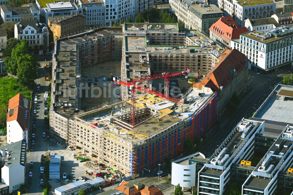 Luftbild Leipzig - Baustellen zum Neubau eines Stadtquartiers Krystallpalast-Areal in Leipzig im Bundesland Sachsen, Deutschland