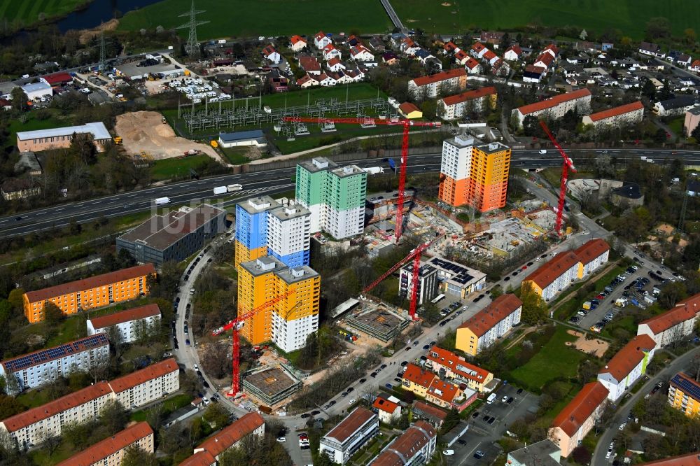 Erlangen von oben - Baustellen zum Neubau eines Stadtquartiers Quartier Isarring in Erlangen im Bundesland Bayern, Deutschland