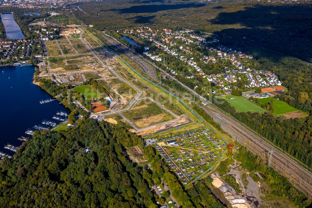 Luftbild Duisburg - Baustellen zum Neubau eines Stadtquartiers 6 Seen Wedau - Wohnen am Wasser in Duisburg im Bundesland Nordrhein-Westfalen, Deutschland