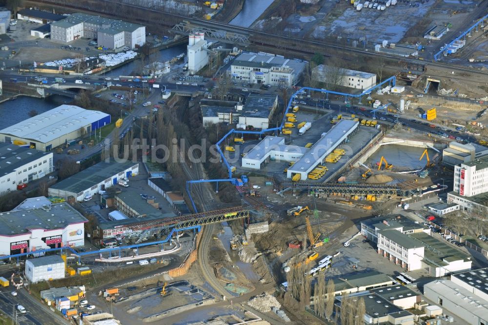 Luftbild Berlin Neukölln - Baustellen zum Neubau der Verlängerung der Stadtautobahn A100 in Berlin Neukölln