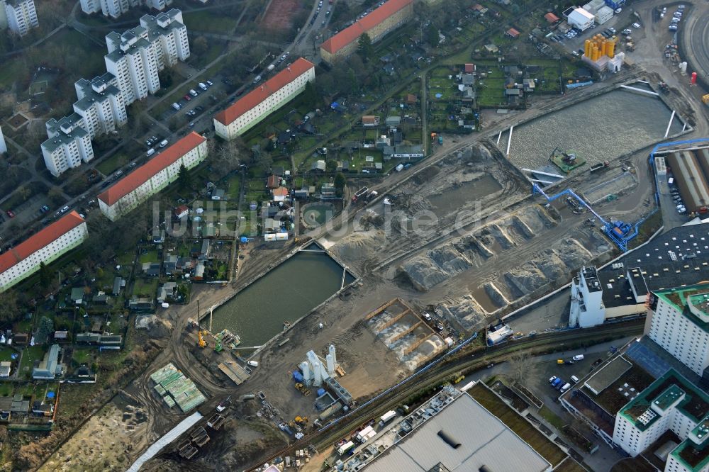 Luftbild Berlin Neukölln - Baustellen zum Neubau der Verlängerung der Stadtautobahn A100 in Berlin Neukölln