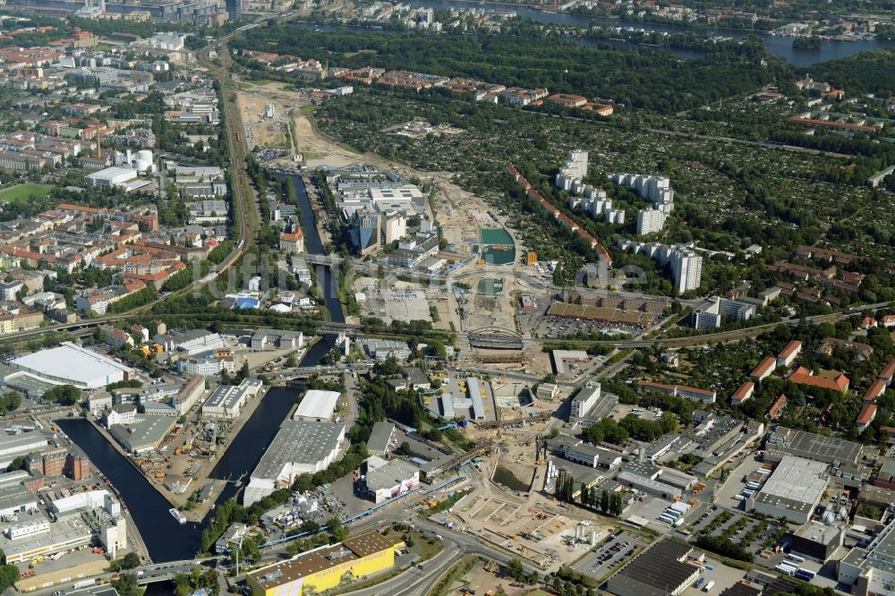 Luftbild Berlin - Baustellen zum Neubau der Verlängerung der Stadtautobahn A100 in Berlin Neukölln