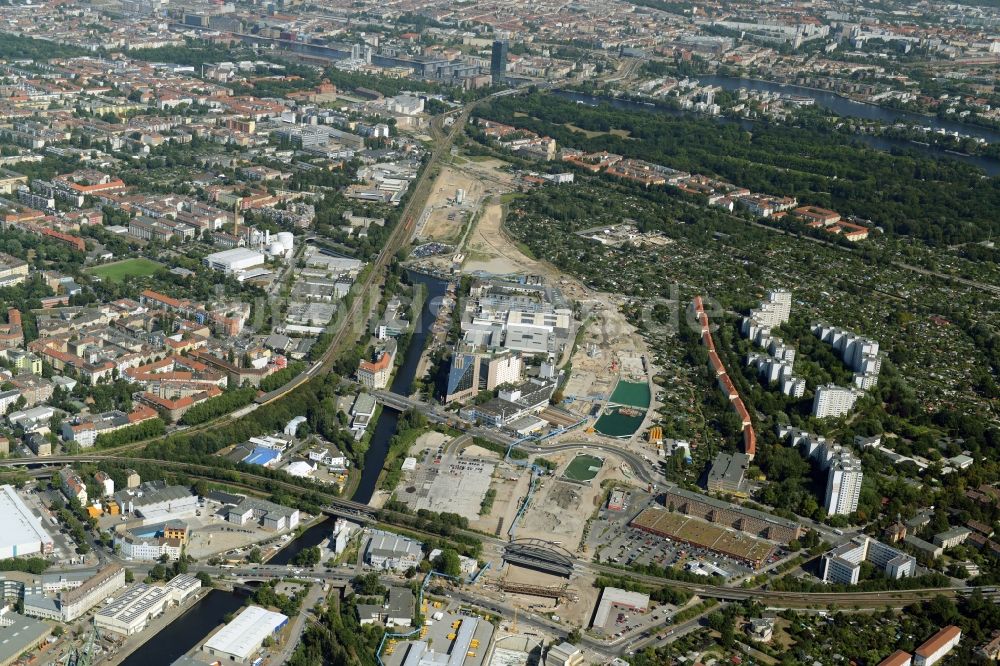 Berlin von oben - Baustellen zum Neubau der Verlängerung der Stadtautobahn A100 in Berlin Neukölln