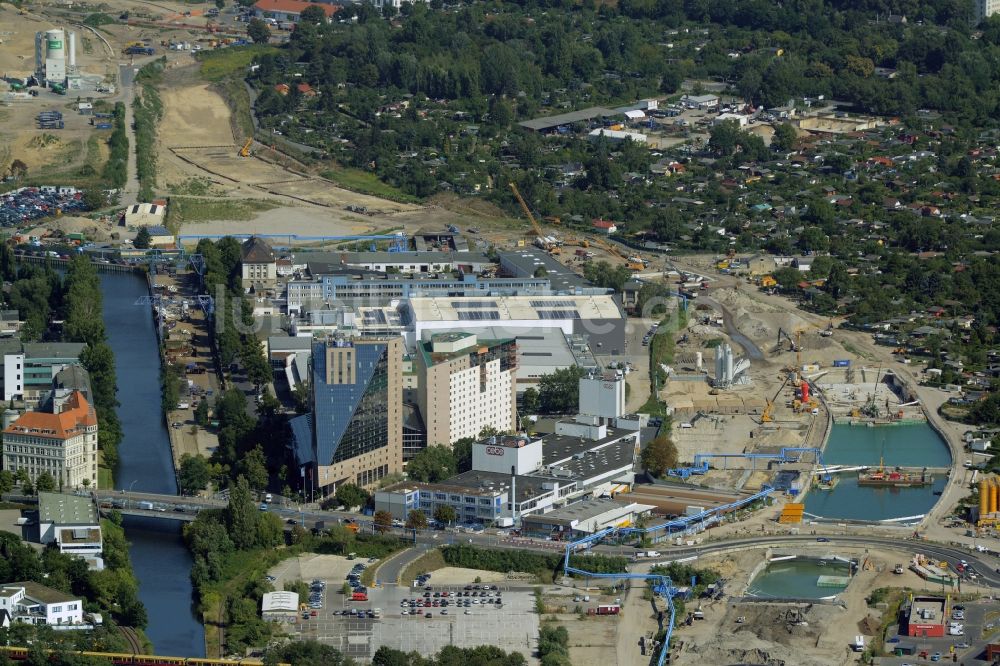 Berlin von oben - Baustellen zum Neubau der Verlängerung der Stadtautobahn A100 in Berlin Neukölln