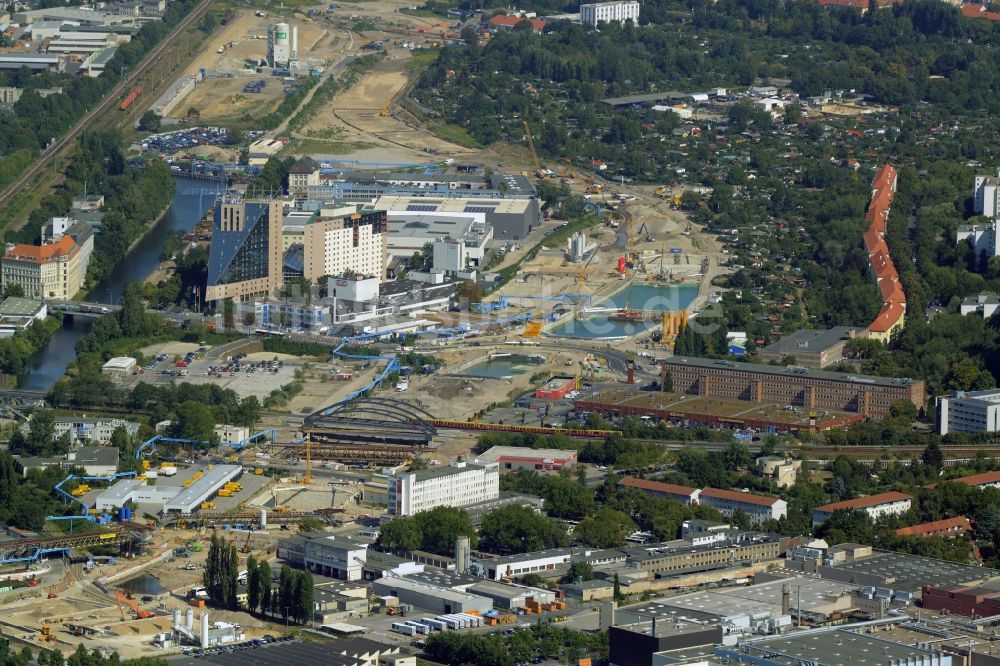 Berlin von oben - Baustellen zum Neubau der Verlängerung der Stadtautobahn A100 in Berlin Neukölln