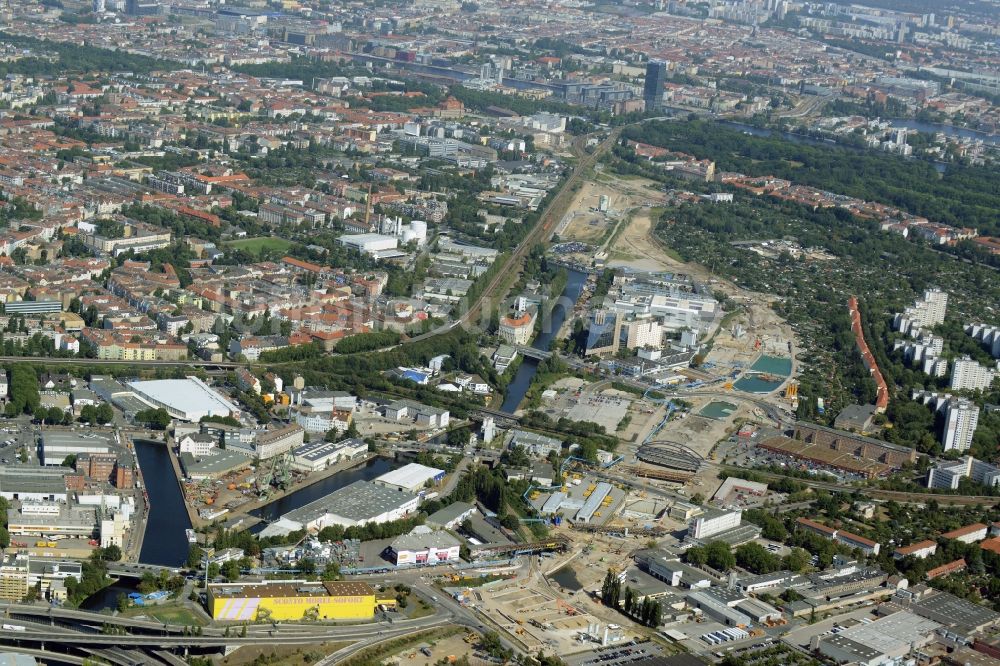 Berlin aus der Vogelperspektive: Baustellen zum Neubau der Verlängerung der Stadtautobahn A100 in Berlin Neukölln