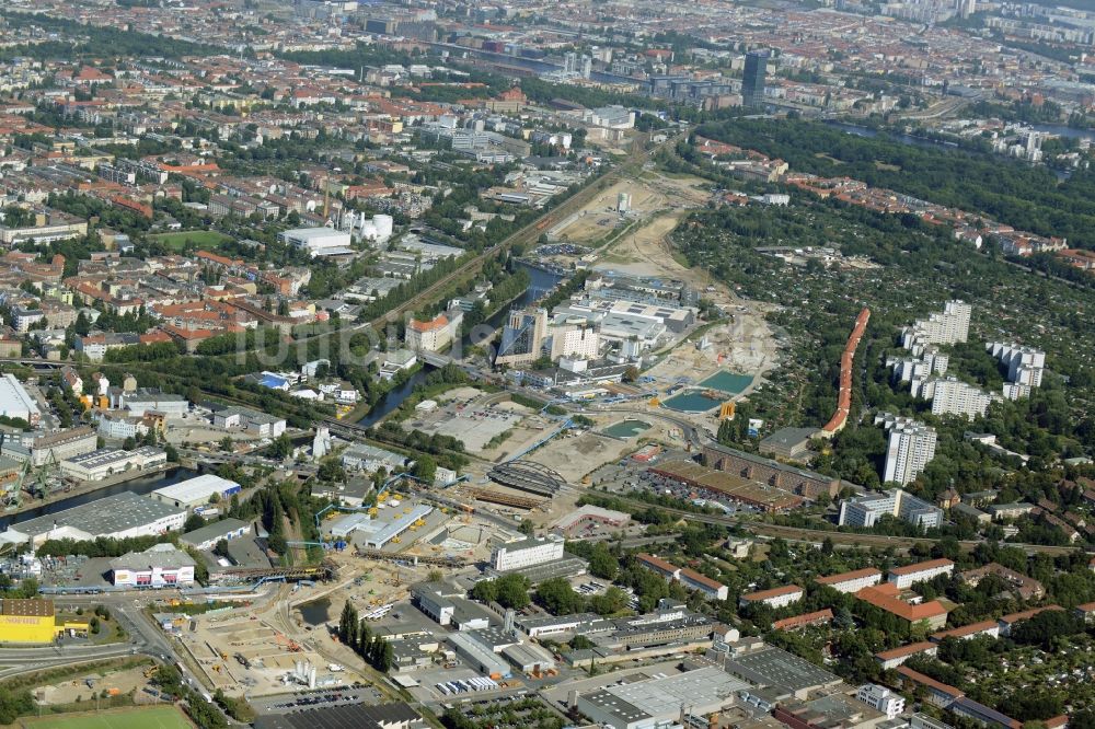 Luftbild Berlin - Baustellen zum Neubau der Verlängerung der Stadtautobahn A100 in Berlin Neukölln