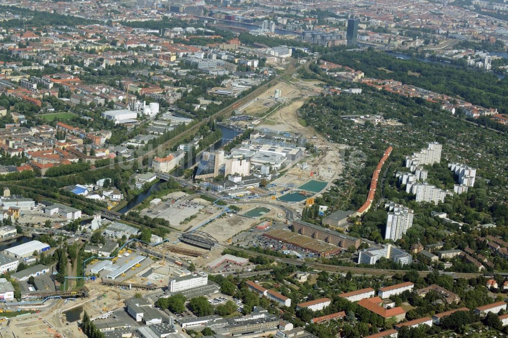 Berlin aus der Vogelperspektive: Baustellen zum Neubau der Verlängerung der Stadtautobahn A100 in Berlin Neukölln