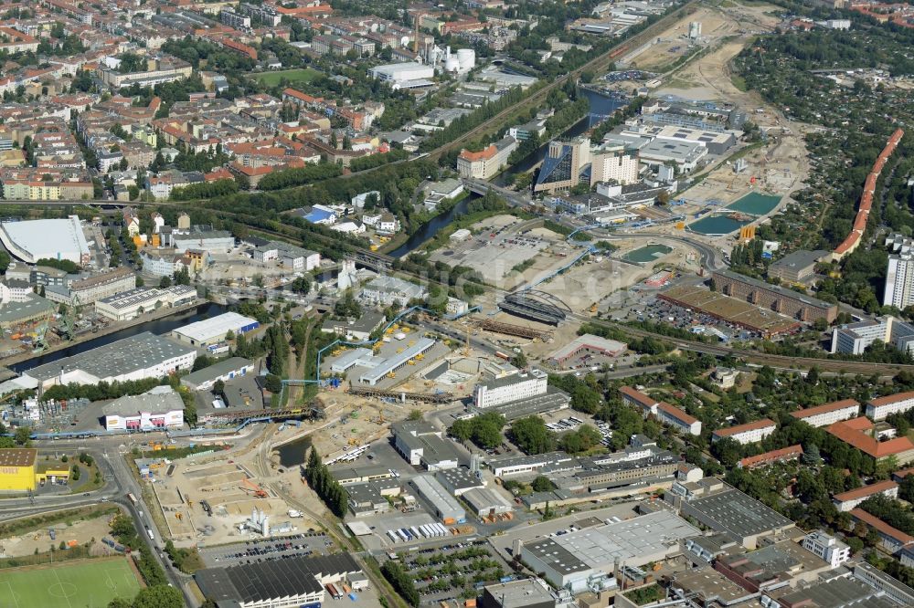 Luftbild Berlin - Baustellen zum Neubau der Verlängerung der Stadtautobahn A100 in Berlin Neukölln