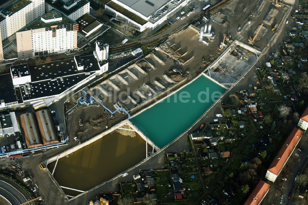 Berlin aus der Vogelperspektive: Baustellen zum Neubau der Verlängerung der Stadtautobahn A100 in Berlin Neukölln