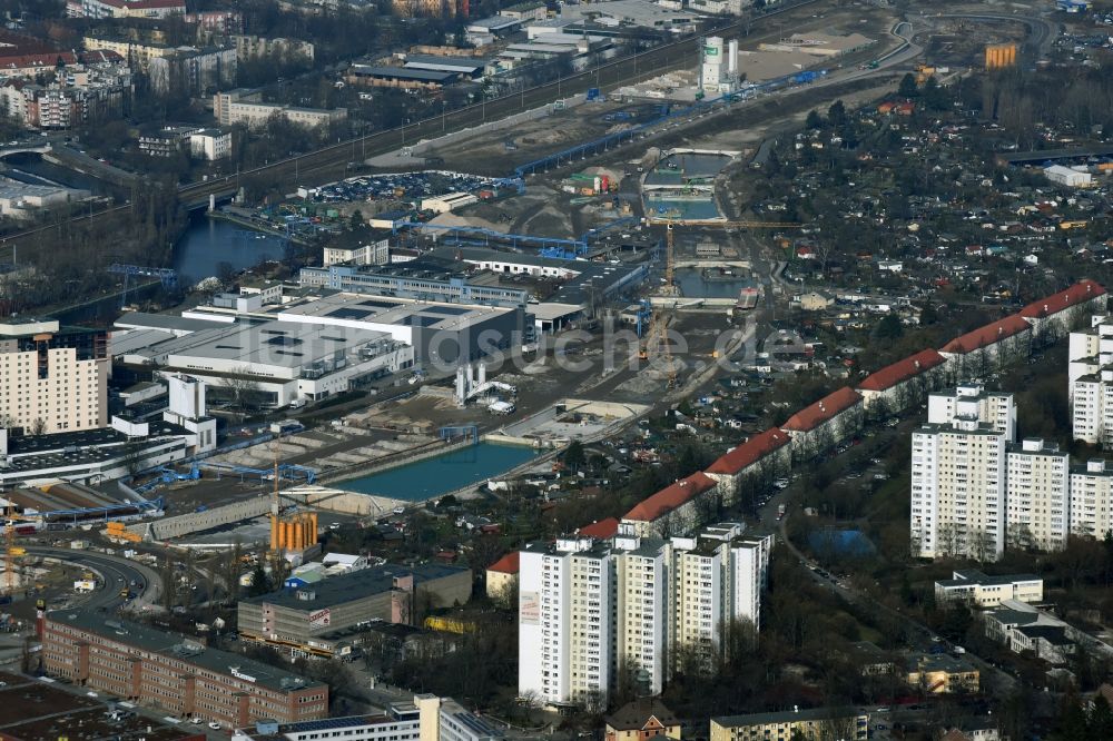 Luftaufnahme Berlin - Baustellen zum Neubau der Verlängerung der Stadtautobahn A100 in Berlin Neukölln