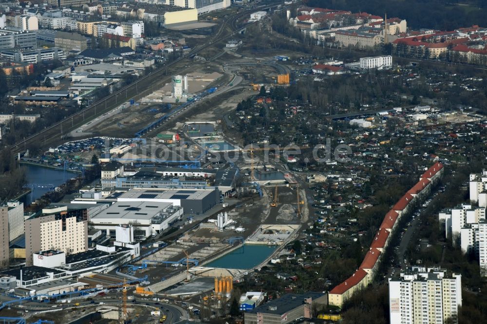 Luftaufnahme Berlin - Baustellen zum Neubau der Verlängerung der Stadtautobahn A100 in Berlin Neukölln