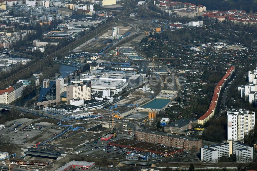 Berlin von oben - Baustellen zum Neubau der Verlängerung der Stadtautobahn A100 in Berlin Neukölln