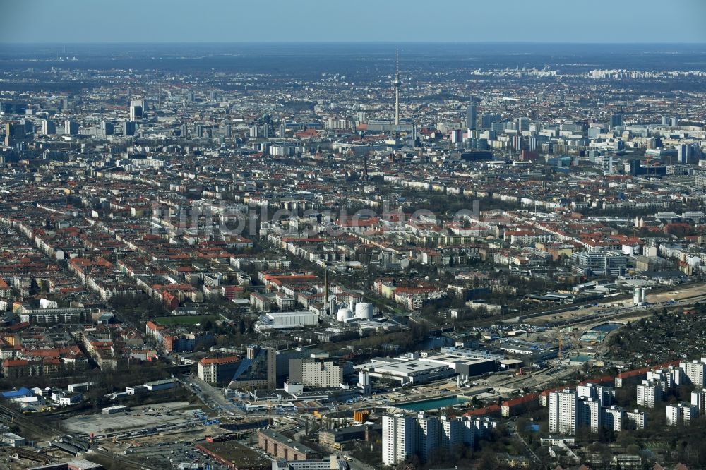 Luftaufnahme Berlin - Baustellen zum Neubau der Verlängerung der Stadtautobahn A100 in Berlin Neukölln