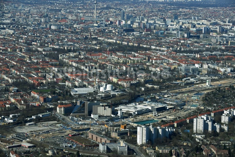 Berlin von oben - Baustellen zum Neubau der Verlängerung der Stadtautobahn A100 in Berlin Neukölln